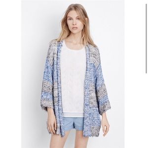 Vince Blue Gray Chunky Knit Cardigan Striped Oversized Sweater